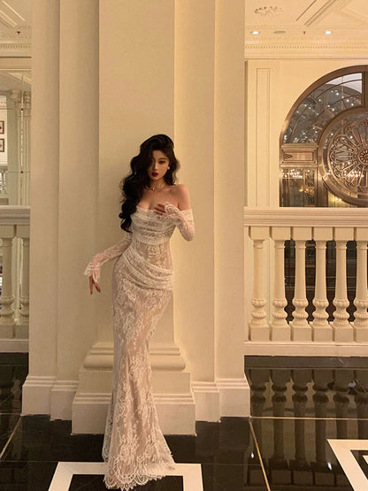 Lace Mermaid long-sleeved dress for women new long party dress     S5640