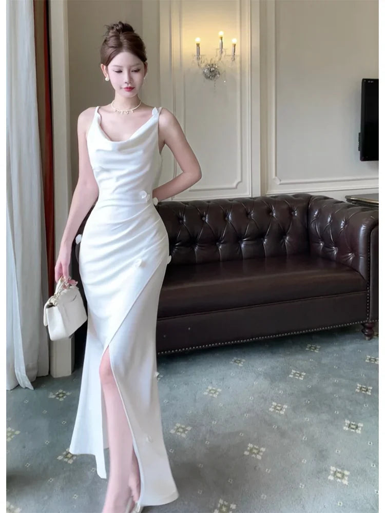 White dress new long party dress    S6089