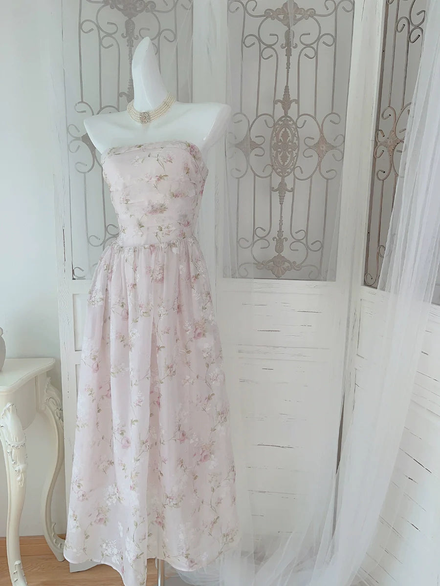Strapless Floral Dress evening party dress     S5986