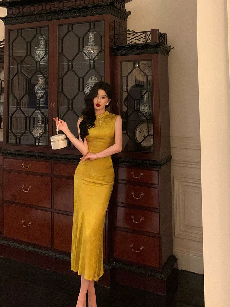 New Chinese jacquard cheongsam dress for women new style national style retro party dress     S5686