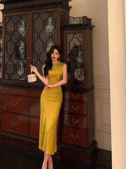 New Chinese jacquard cheongsam dress for women new style national style retro party dress     S5686