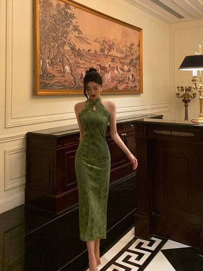 Chinese style cheongsam dress for women new retro slit long party dress     S5643