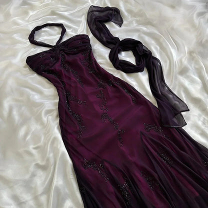 Purple Exquisite Elegant Backless Beaded Long Prom Dress Prom Gowns Graduation Dresses