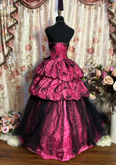 Hot Pink Ball Gowns Birthday Dresses Vintage Prom Gown