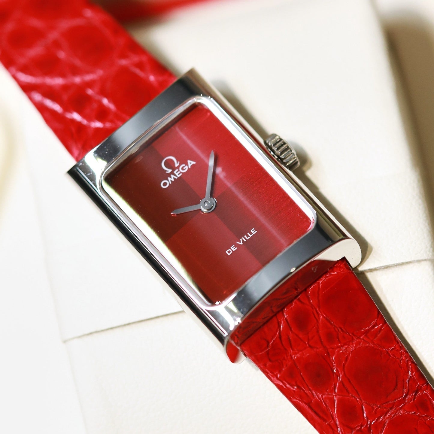 Omega De Ville 26.12mm Silver Red Dial