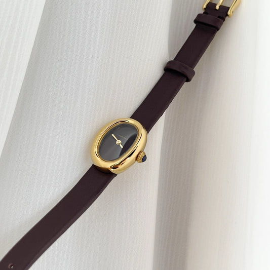 Baignoire Gold Case Burgundy Leather Burgundy Dial