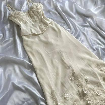 Ivory Luxury Gorgeous Fashion Exquisite Flowers Beading Long Chiffon Elegant Ball Gowns Prom Dress