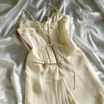 Ivory Luxury Gorgeous Fashion Exquisite Flowers Beading Long Chiffon Elegant Ball Gowns Prom Dress