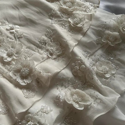 Ivory Luxury Gorgeous Fashion Exquisite Flowers Beading Long Chiffon Elegant Ball Gowns Prom Dress