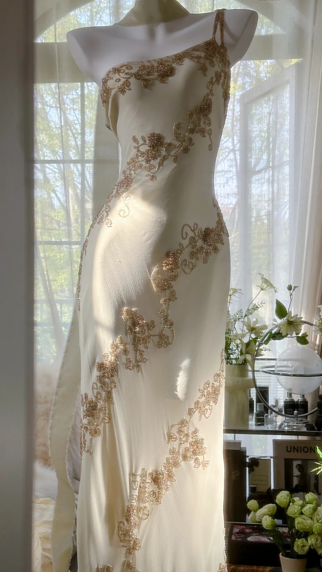 Ivory/Green Vintage Fashion One Shoulder Exquisite Beaded Long Chiffon Ball Gowns Birthday Prom Dress Cocktail Prom Dress Prom Dress