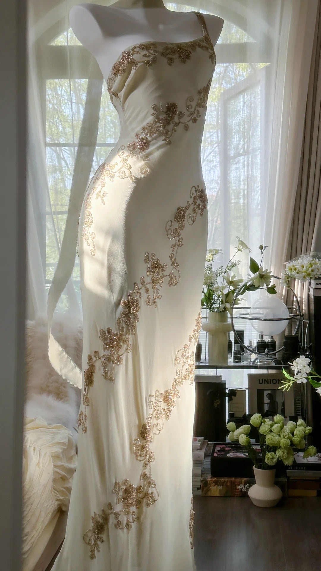 Ivory/Green Vintage Fashion One Shoulder Exquisite Beaded Long Chiffon Ball Gowns Birthday Prom Dress Cocktail Prom Dress Prom Dress