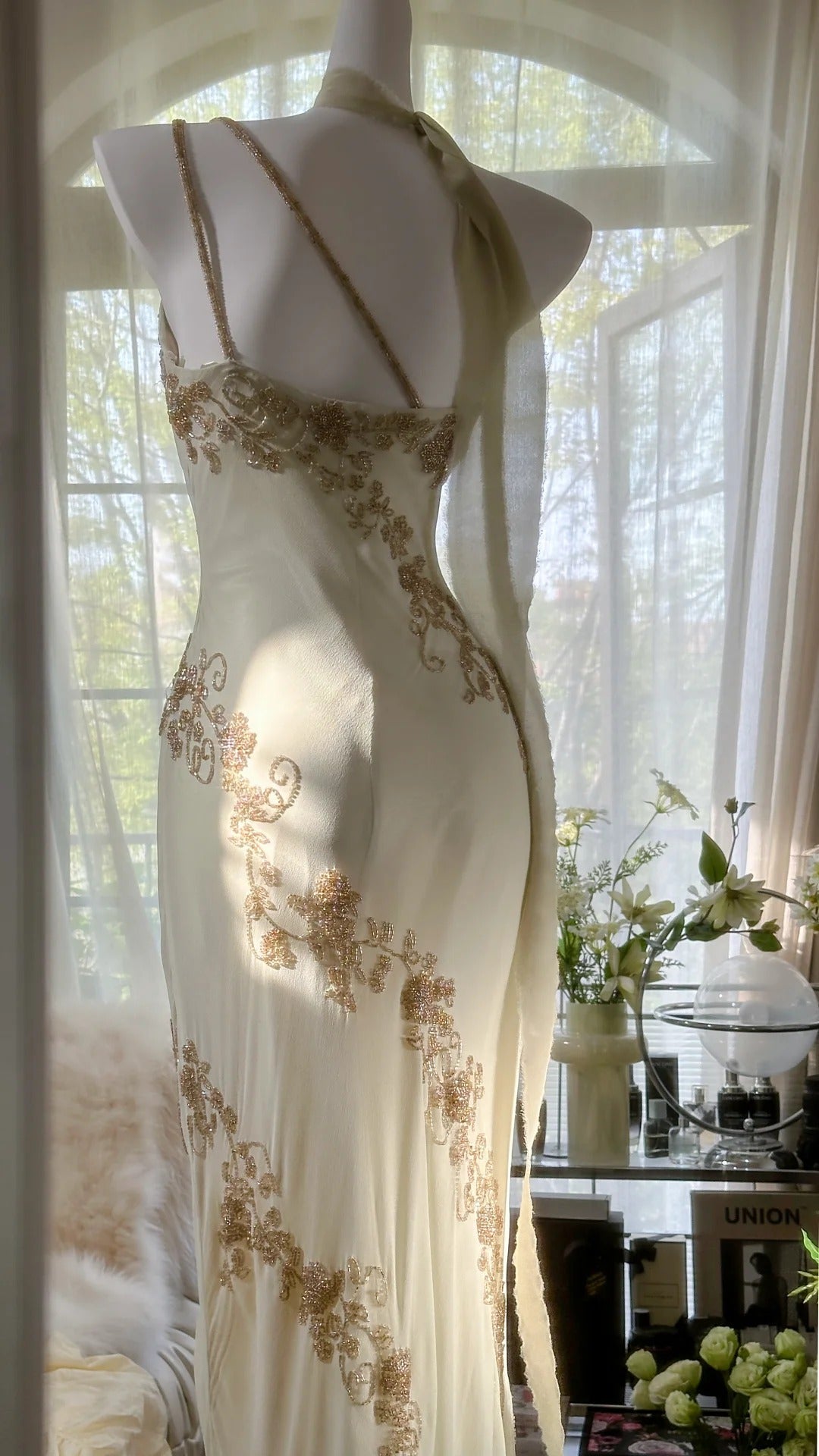 Ivory/Green Vintage Fashion One Shoulder Exquisite Beaded Long Chiffon Ball Gowns Birthday Prom Dress Cocktail Prom Dress Prom Dress