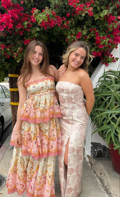 Orange Fashion Sweet Floral Layered Lace Long Prom Dress Prom Gowns Garden Prom Dresses