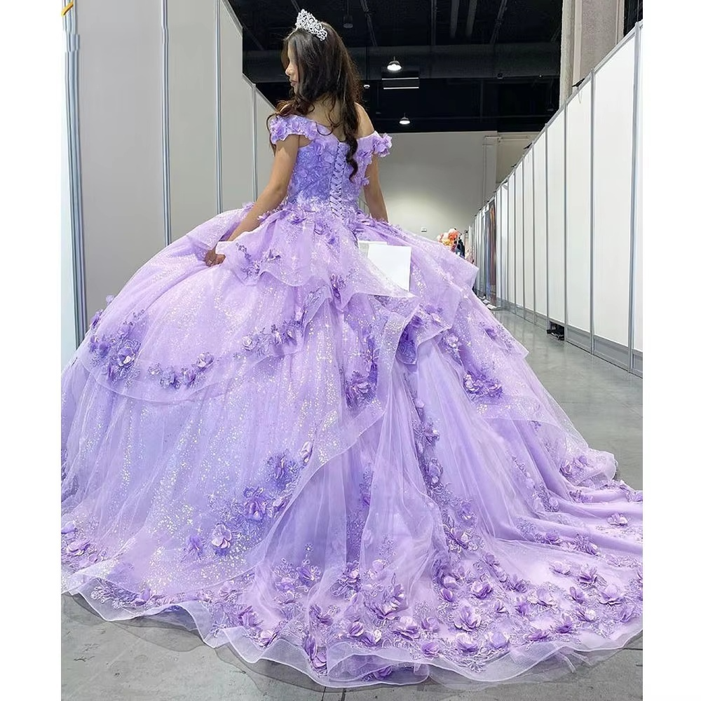 Light Blue Sparkly Off The Shoulder Appliques Prom Dress Quinceanera Dress Sweet 16 Prom Dresses Ball Gowns