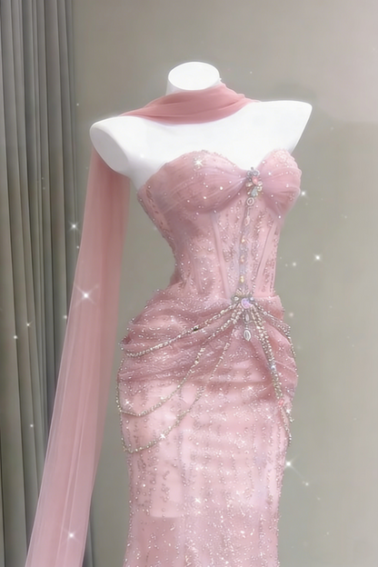 Shiny Prom Dress Sweetheart Pleated Tulle Mermaid Prom Gown Evening Dress Party Dress  D2680