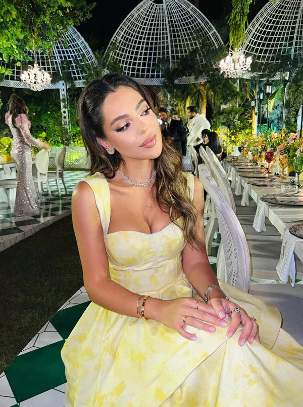 Light Yellow Ruffle Tiered A-Line Long Prom Dresses Prom Gowns Prom Gowns