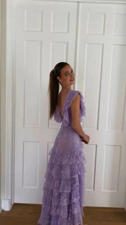 Lilac Lace Long Prom Dress Prom Gowns Prom Dresses