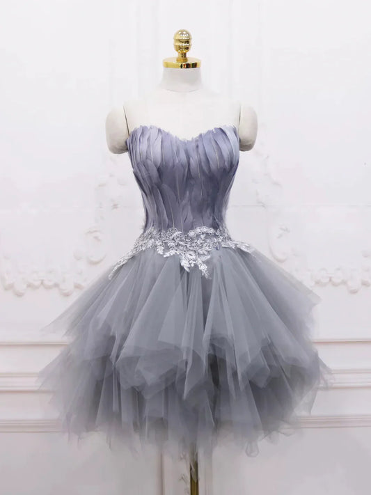 New Homecoming Dress Sweetheart Lace Feather Short Prom Dress Back to School Outfits Party Dress  D6084