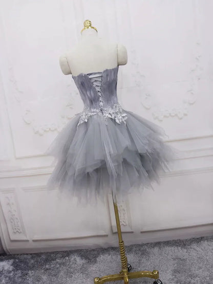 New Homecoming Dress Sweetheart Lace Feather Short Prom Dress Back to School Outfits Party Dress  D6084