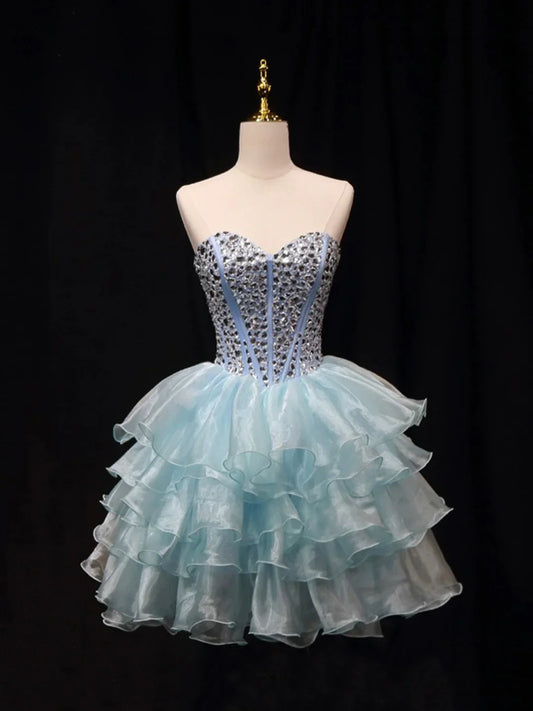 New Homecoming Dress Strapless Tulle Crystal Short Prom Dress Back to School Outfits Party Dress  D6085