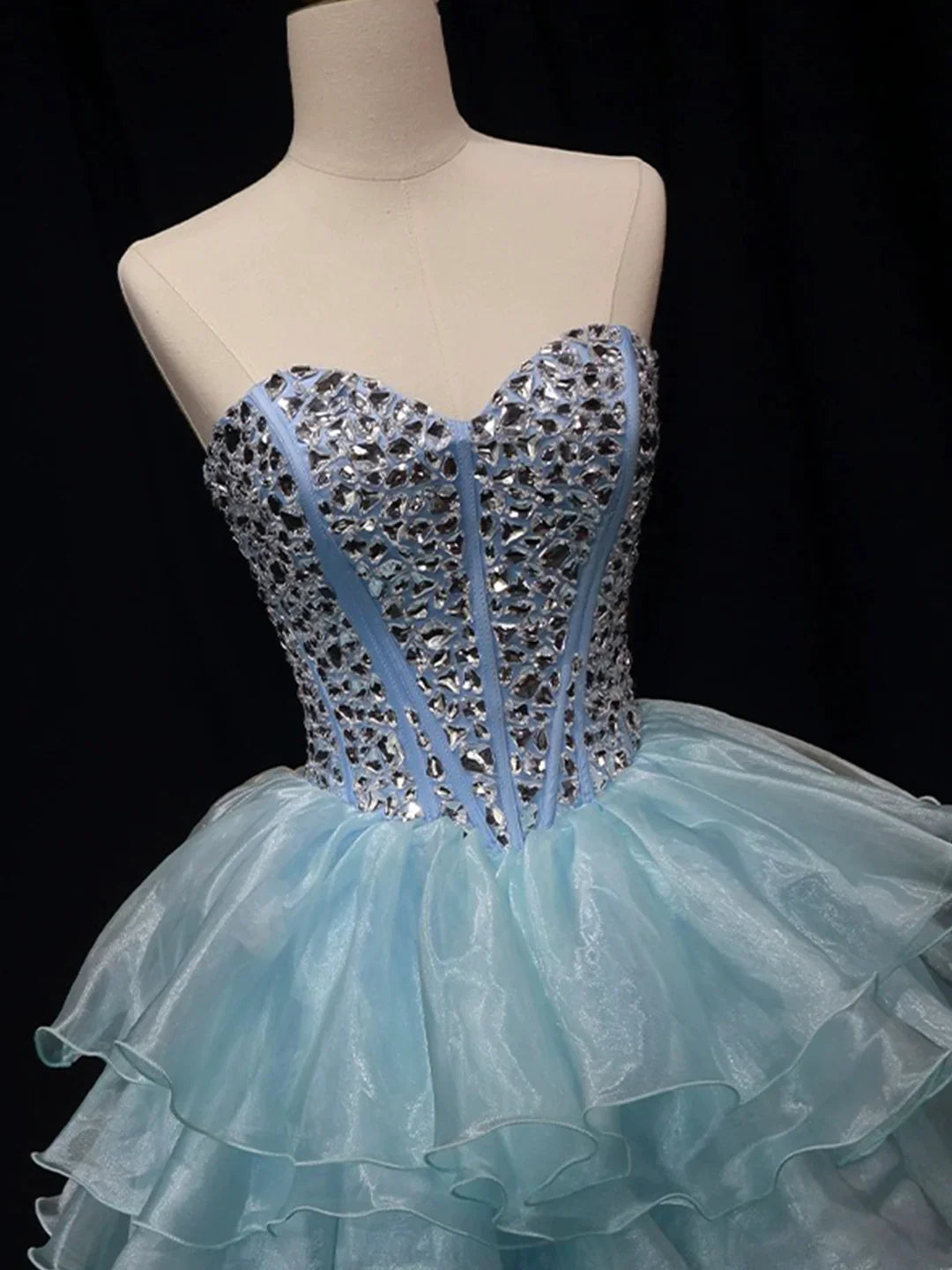 New Homecoming Dress Strapless Tulle Crystal Short Prom Dress Back to School Outfits Party Dress  D6085