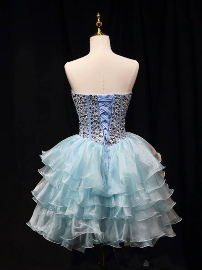 New Homecoming Dress Strapless Tulle Crystal Short Prom Dress Back to School Outfits Party Dress  D6085