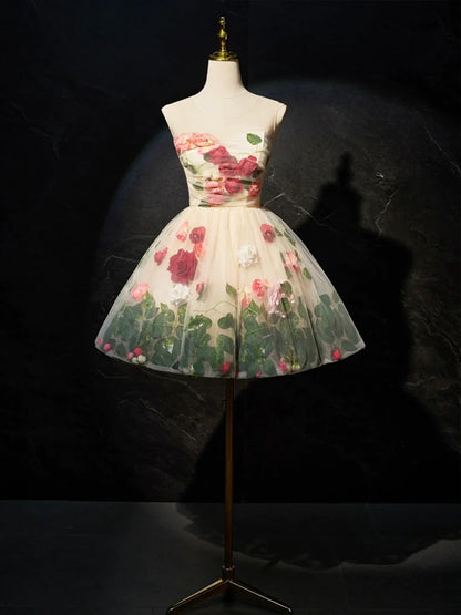 Chic Homecoming Dress Sweetheart Lace Flower Short Prom Dress Back to School Outfits Party Dress  D6088