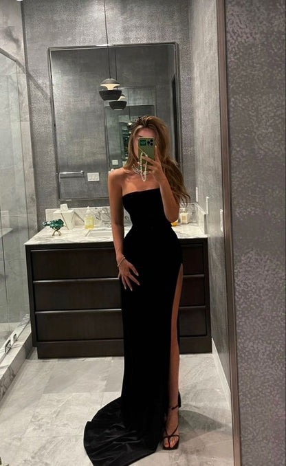 Black Fashion Elegant Mermaid Fishtail Slim Fit Long Satin Ball Gowns Prom Dress