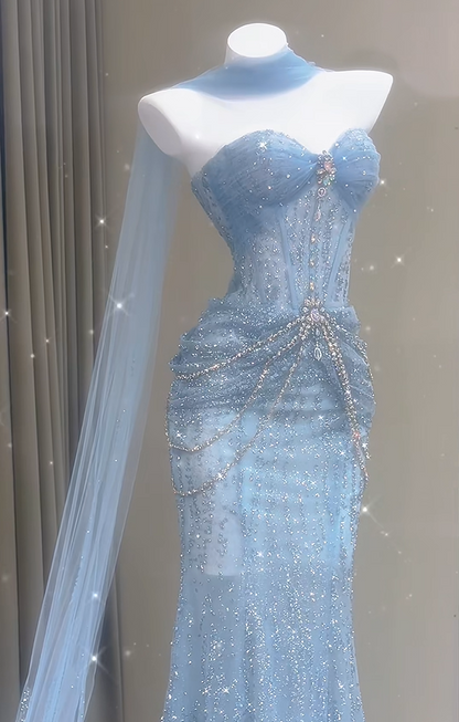 Shiny Prom Dress Sweetheart Pleated Tulle Mermaid Prom Gown Evening Dress Party Dress  D2680