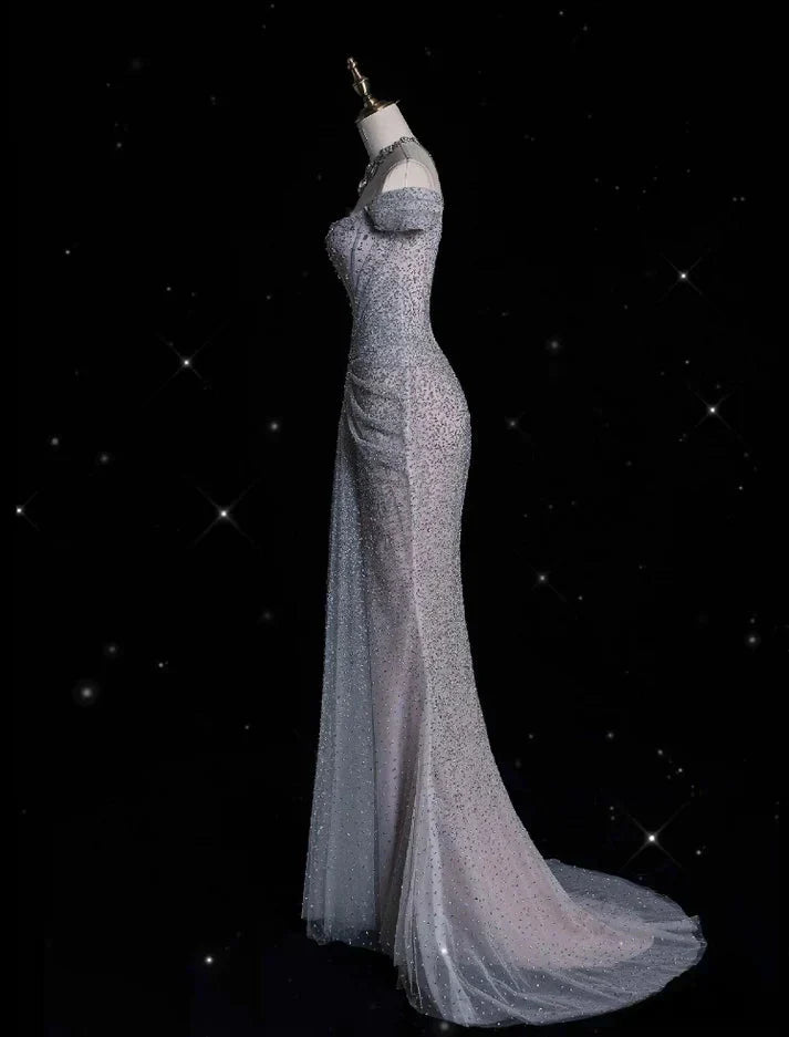 Mermaid Gownse??? Off The Shoulder Tulle Sequins Long Prom Dresses For Prom Events &Quinceanera