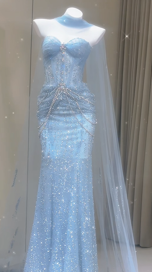 Shiny Prom Dress Sweetheart Pleated Tulle Mermaid Prom Gown Evening Dress Party Dress  D2680