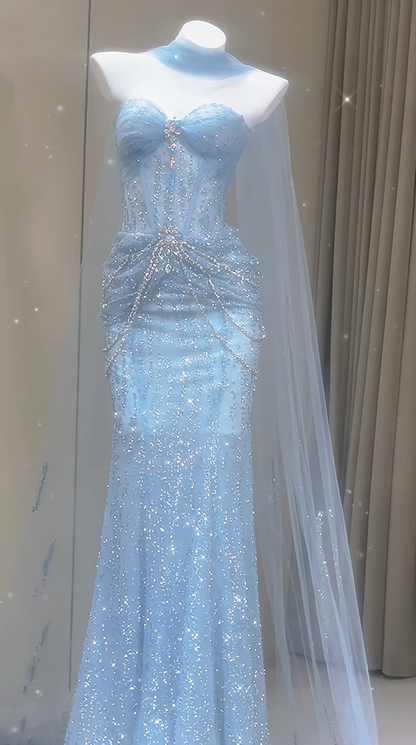 Shiny Prom Dress Sweetheart Pleated Tulle Mermaid Prom Gown Evening Dress Party Dress  D2680