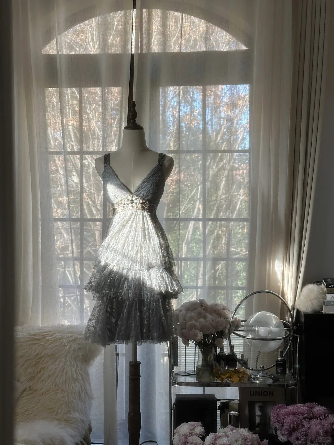 Pretty Homecoming Dress V Neck Tulle Cascade Dress Back to School Outfits Party Dress  D6429