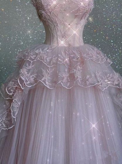 Modest Ball Gowns Straps Pink Tulle Prom Dresses 22Th Birthday Outfit