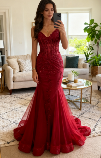 Modest Mermaid Spaghetti Straps Burgundy Sequin Prom Gowns 23Rd Birthday Dress Prom Dresses 20Th Birthday Outfits