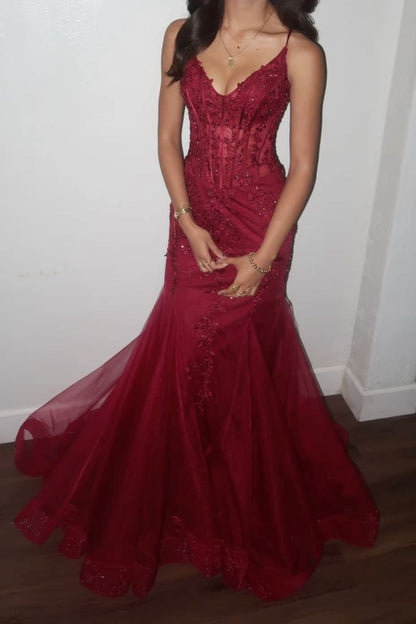 Modest Mermaid Spaghetti Straps Burgundy Sequin Prom Gowns 23Rd Birthday Dress Prom Dresses 20Th Birthday Outfits