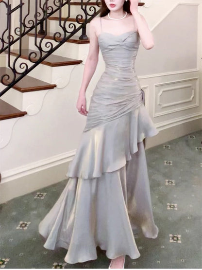 Modest Mermaid Spaghetti Straps Long Prom Dress Birthday Prom Dresses Prom Gown