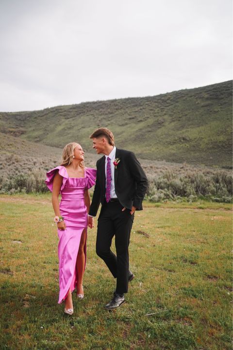 Modest Square Neckline Pink Long Prom Dresses Prom Gowns