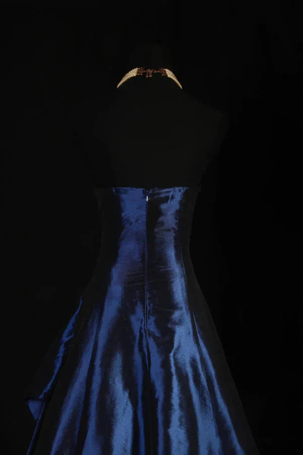 Navy Blue Vintage Elegant Fashion Ball Gowns Off Shoulder Long Satin Prom Dress Prom Dress
