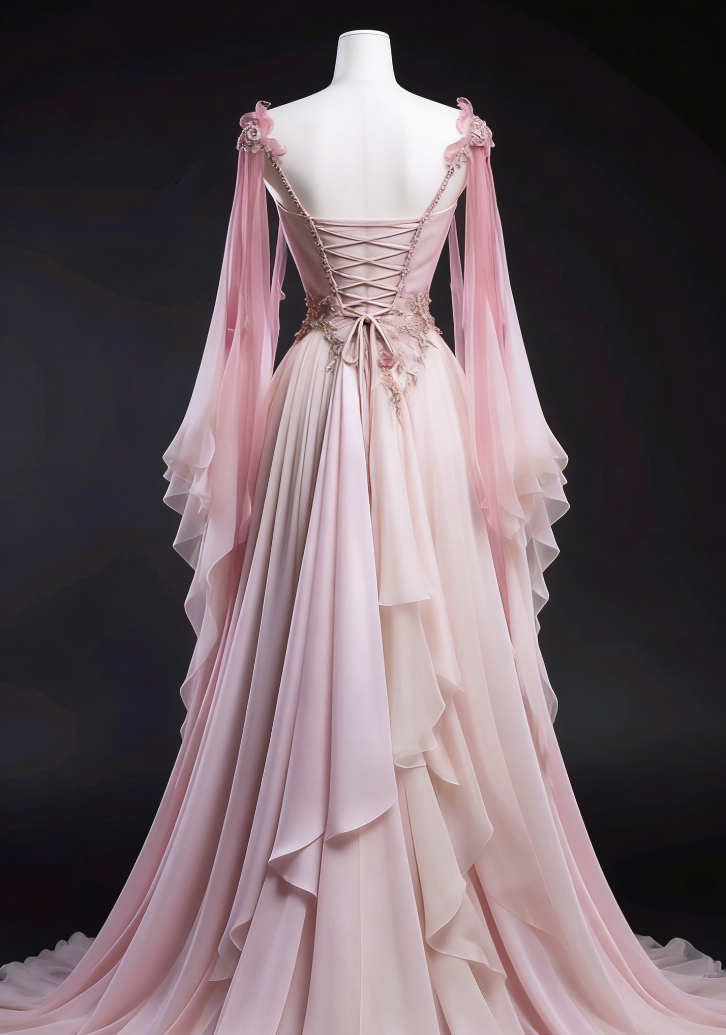 Retro Ombre Pink A-Line Chiffon Long Formal Prom Dress Evening Gown, D994