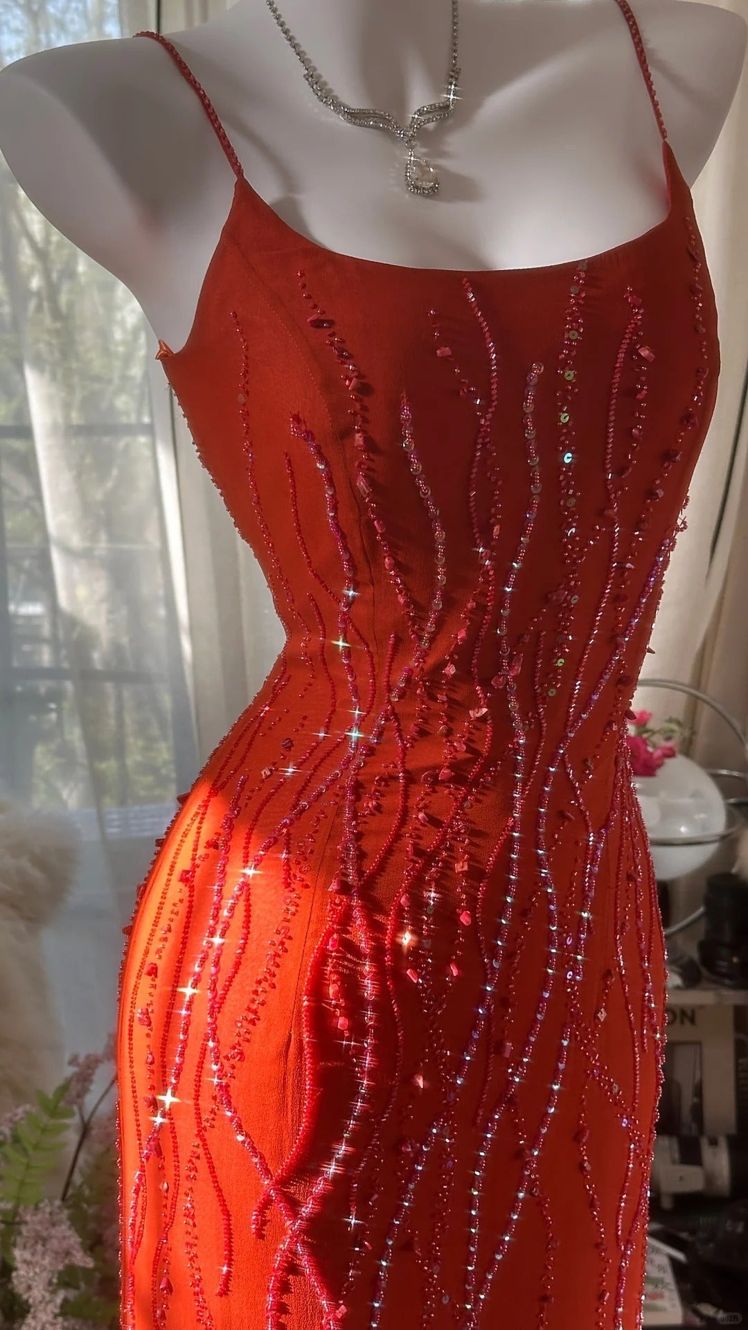 Orange Beautiful Charming Fashion Elegant Shiny Exquisite Beaded Long Chiffon Ball Gowns Prom Gowns Birthday Prom Gowns Prom Gowns Graduation Gowns
