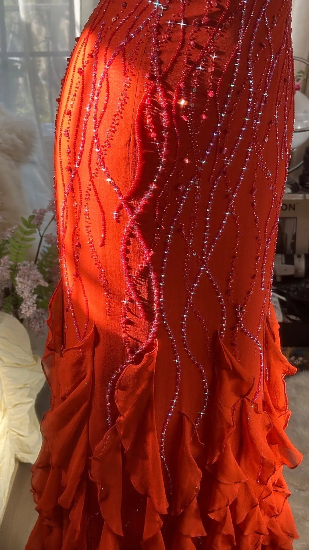 Orange Beautiful Charming Fashion Elegant Shiny Exquisite Beaded Long Chiffon Ball Gowns Prom Gowns Birthday Prom Gowns Prom Gowns Graduation Gowns