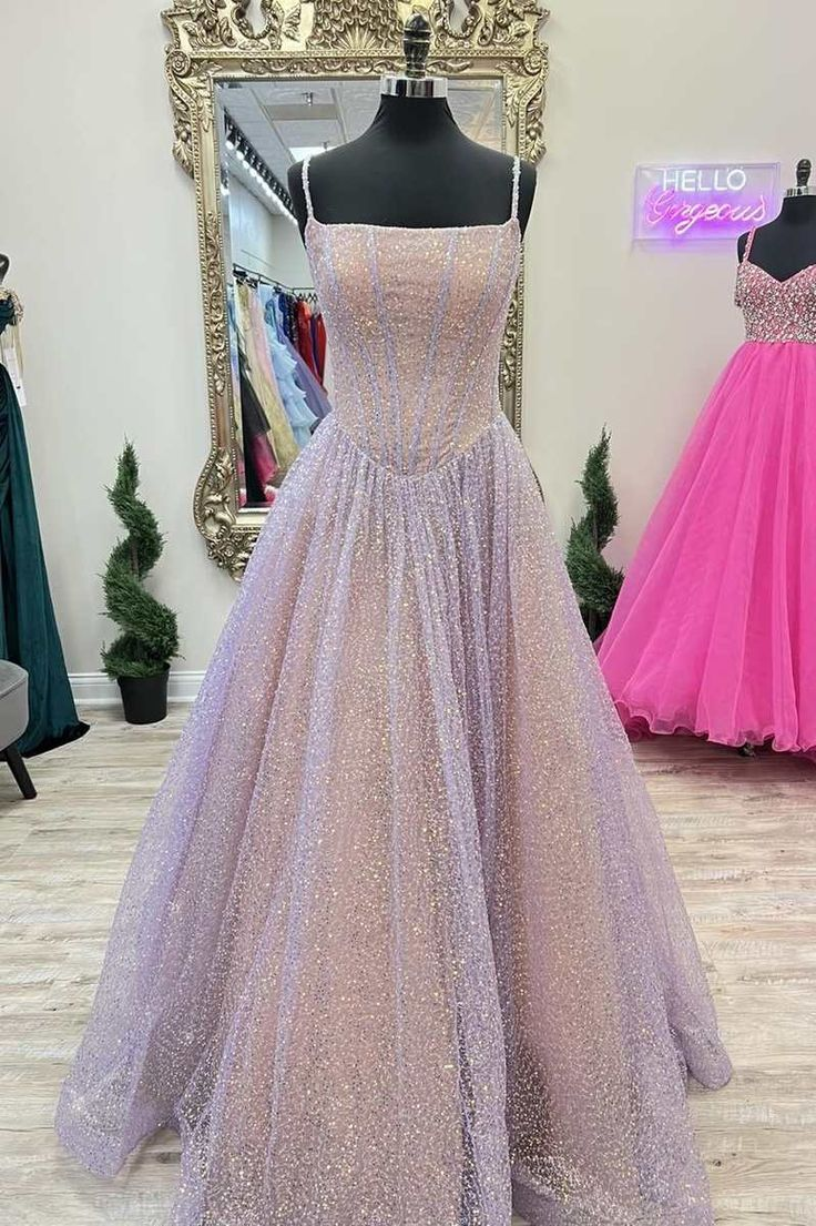 Pink Sequins A-Line Prom Gowns Princess Birthday Prom Dresses