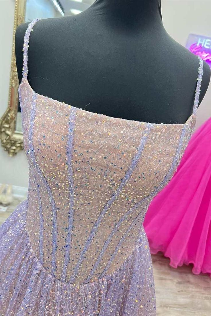 Pink Sequins A-Line Prom Gowns Princess Birthday Prom Dresses