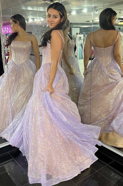 Pink Sequins A-Line Prom Gowns Princess Birthday Prom Dresses