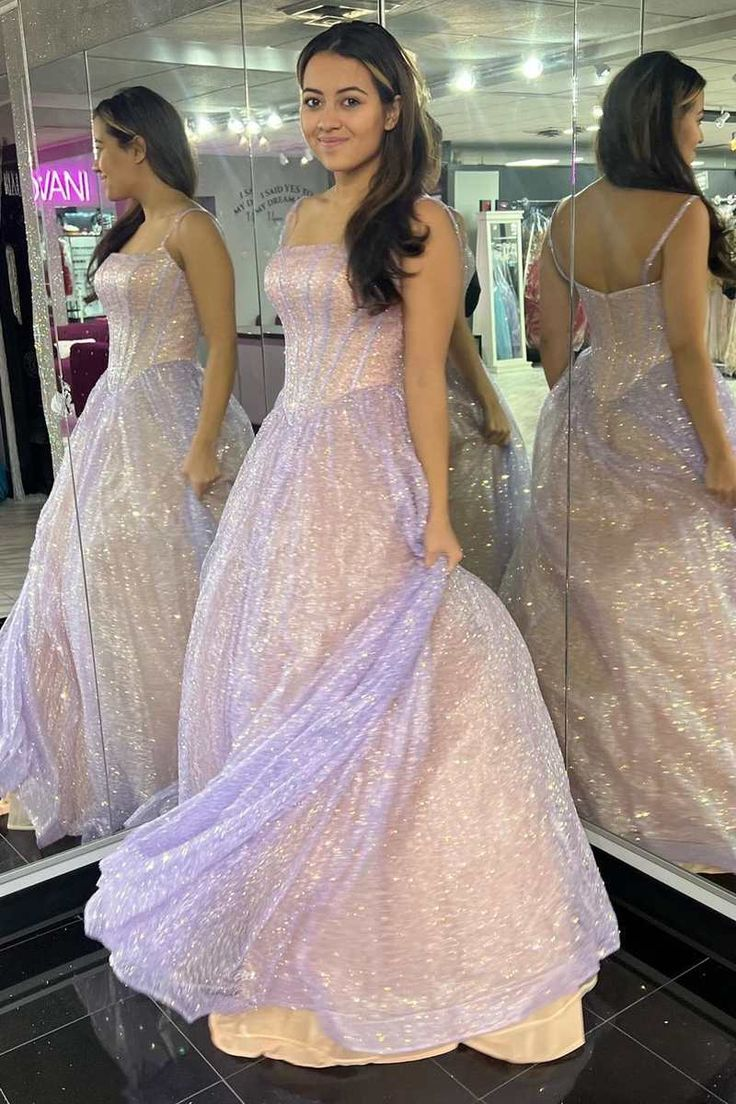 Pink Sequins A-Line Prom Gowns Princess Birthday Prom Dresses