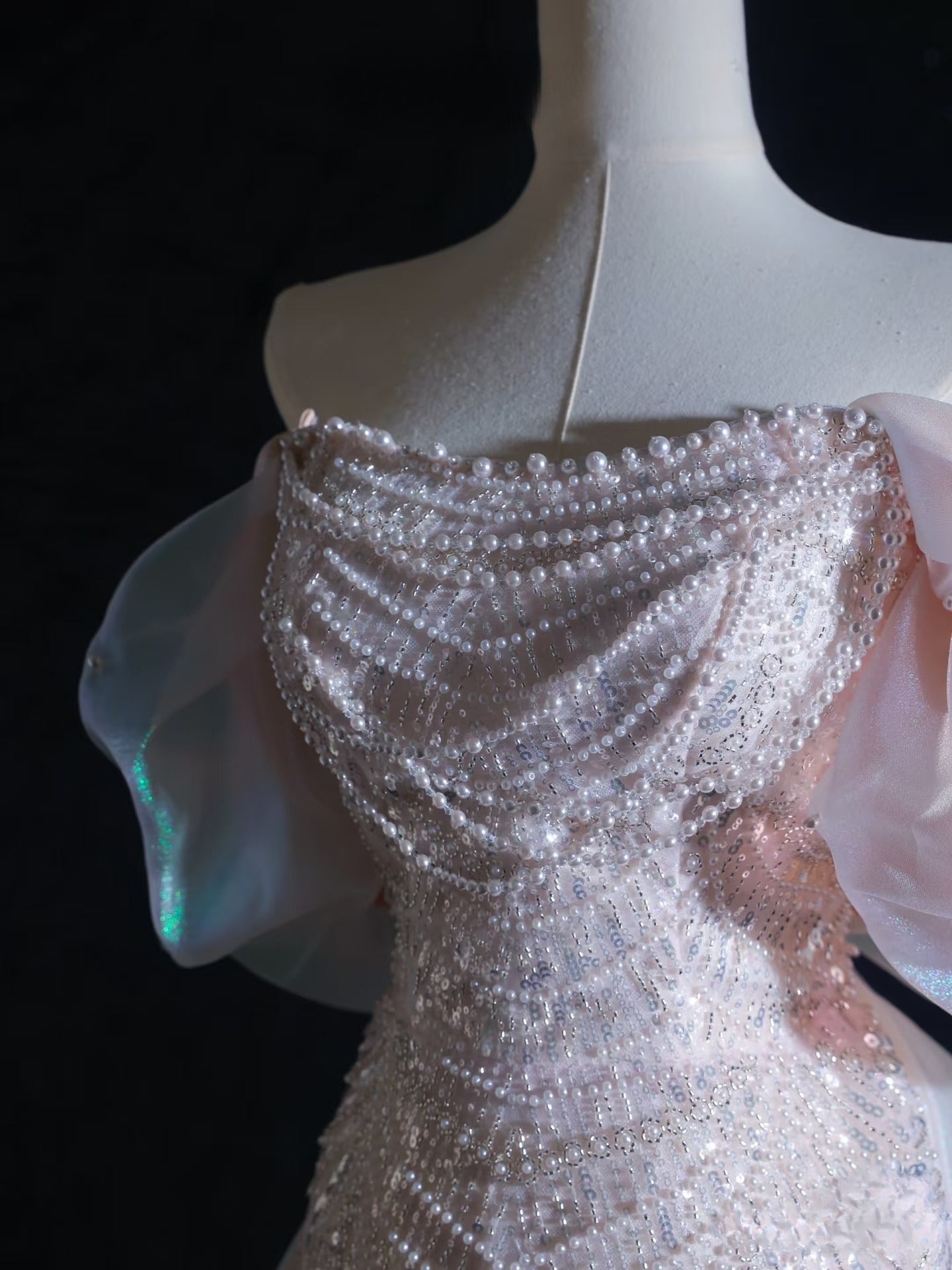 Pretty A Line Off The Shoulder Pink Sequin Long Prom Dresses Prom Gown