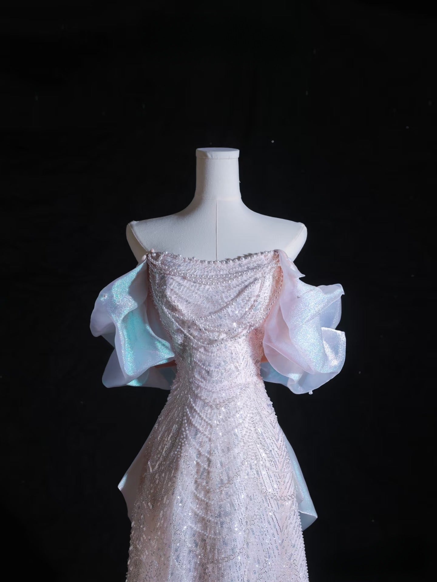 Pretty A Line Off The Shoulder Pink Sequin Long Prom Dresses Prom Gown