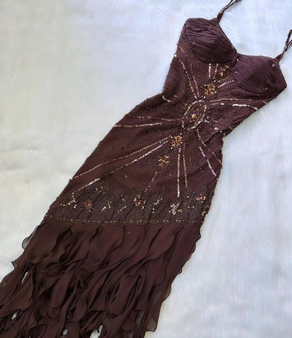 Pretty A Line Spaghetti Straps Chiffon Prom Dresses With Beads Long Prom Gown