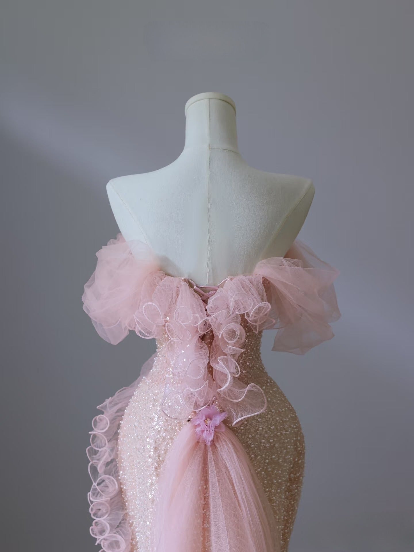 Pretty Mermaid Off The Shoulder Pink Sequin Long Prom Dresses Prom Gown